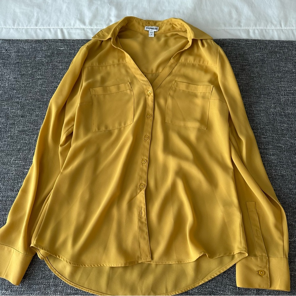 Express Mustard Yellow Button-Up Blouse